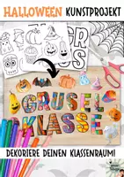 Vorschau - Mal- und Bastelvorlagen - Halloween Kunstprojekt Wimpelkette Halloween Bastelvorlage / Kürbisse basteln - Deckblatt
