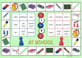 Vorschau - Spiele - At school – Bingo-Spiel mit Hilfekarte – Englisch - Seite 1