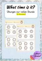 Vorschau - Arbeitsblätter - Uhrzeit auf Englisch | Time | Worksheets | o'clock | volle Stunde - Deckblatt