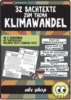 Vorschau - Arbeitsblätter - 32 Sachtexte zum Thema Klimawandel, Treibhauseffekt, CO2, Umweltschutz, Ozon usw. - Deckblatt