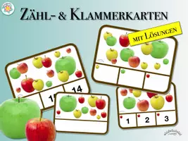 Vorschau - Arbeitsblätter - Klammerkarten / Zählkarten: ÄPFEL (auch zum Selbstbeschriften) - MIT LÖSUNG (binnendifferenziert) - Deckblatt