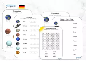 Vorschau - Arbeitsblätter - Schreibübungen, Scramble und Wörtersuche, Planeten - Deckblatt