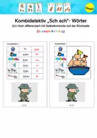 Vorschau - Arbeitsblätter - Kombidetektiv "Sch sch" - Wörter / Druckschrift farbig u. schwarz-weiß - Seite 1