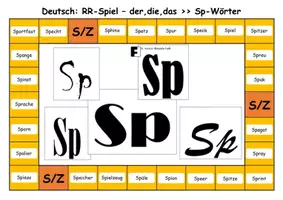Vorschau - Spiele - A3- der,die,das - Spiel zu "Sp-Wörtern" mit Lösung - Deckblatt