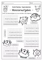 Vorschau - Arbeitsblätter - Schriftliche Subtraktion Übungsblätter - Monsteraufgaben - Seite 3