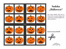 Vorschau - Arbeitsblätter - SUDOKU „HALLOWEEN“ in 6 verschiedenen Designs (auch schwarz-weiß zum Kopieren & Ausmalen): Gespenst, Kürbis, Fledermaus, Hexenhut (Anfänger & Sudoku-Puzzle) - Seite 2