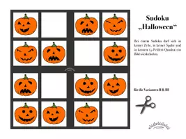 Vorschau - Arbeitsblätter - SUDOKU „HALLOWEEN“ in 6 verschiedenen Designs (auch schwarz-weiß zum Kopieren & Ausmalen): Gespenst, Kürbis, Fledermaus, Hexenhut (Anfänger & Sudoku-Puzzle) - Seite 3