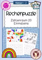Vorschau - Stationenlernen - Rechenpuzzle Zahlenraum 20 & 1x1 - Regenbogen - Deckblatt