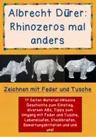 Vorschau - Arbeitsblätter - Albrecht Dürer: Rhinozeros (Zeichnen mit Feder und Tusche) - Deckblatt