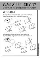 Vorschau - Arbeitsblätter - Experiment: Sichtbarkeit von Farben im Dunkeln (Sachunterricht Klasse 1 und 2) - Seite 1