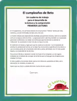 Vista previa - Hojas de trabajo - El cumpleaños de Beto - Un cuaderno para primeros lectores - página 1