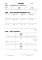 Vorschau - Arbeitsblätter - Mathetest Kl. 2/3: Addition ZR 1000; Einmaleins; Nachbarzehner / - hudnerter --> Worddokument - Seite 1