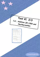 Vorschau - Arbeitsblätter - Mathetest Kl. 2/3: Addition ZR 1000; Einmaleins; Nachbarzehner / - hudnerter --> Worddokument - Deckblatt