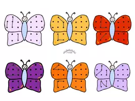 Vista previa - Manualidades / Dibujos para colorear - Pinturas por puntos "MARIPOSAS“ (simetría) - con vídeo - página 3