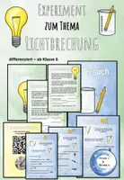 Vorschau - Stationenlernen - Lichtbrechung – Versuch mit Wasser & Stift | Physik Optik differenziert - Deckblatt