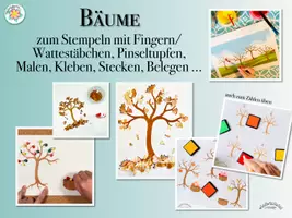 Vorschau - Mal- und Bastelvorlagen - BÄUME zum Stempeln mit Fingern oder Wattestäbchen, Pinseltupfen, Malen, Kleben, Stecken (auch zum Zählen üben) - Fingerstempeln - Seite 1