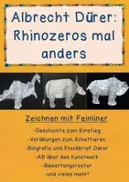 Vorschau - Arbeitsblätter - Albrecht Dürer: Rhinozeros mal anders (Zeichnen mit Feinliner) - Deckblatt