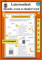 Vorschau - Arbeitsblätter - Arbeitsblatt Laternenlied: Abends, wenn es dunkel wird - Deckblatt