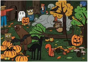 Vista previa - Hojas de trabajo - Brown Owl's Busy Autumn Scene - Wimmelbild - página 1