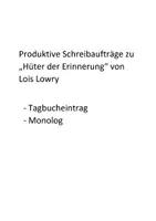 Vorschau - Arbeitsblätter - Produktive Schreibaufgaben zur Lektüre "Hüter der Erinnerung" - Deckblatt