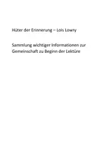 Vorschau - Arbeitsblätter - Informationen sammeln zur Lektüre "Hüter der Erinnerung" - Deckblatt