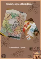 Vorschau - Mal- und Bastelvorlagen - Gestalte deinen Herbstkranz - 18 herbstliche Cliparts - Deckblatt
