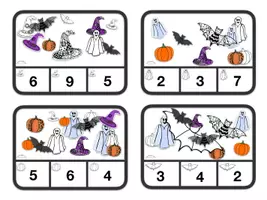 Vorschau - Fördermaterial/Inklusion - Klammerkarten / Zählkarten: Mengenkarten HALLOWEEN (Gespenst, Kürbis, Hexenhut, Fledermaus) - auch zum Selbstbeschriften - MIT LÖSUNG (binnendifferenziert) - Seite 2