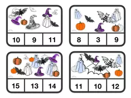 Vorschau - Fördermaterial/Inklusion - Klammerkarten / Zählkarten: Mengenkarten HALLOWEEN (Gespenst, Kürbis, Hexenhut, Fledermaus) - auch zum Selbstbeschriften - MIT LÖSUNG (binnendifferenziert) - Seite 3