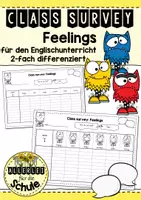 Vorschau - Arbeitsblätter - Feelings - Class Survey Englisch Grundschule (Klasse 3–4) – Interview & Speaking Activity für Wortschatztraining Gefühle | Arbeitsblätter - Deckblatt
