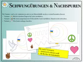 Vorschau - Arbeitsblätter - Nachspuren, Schwungübungen, Schneideübung „FRIEDEN-SYMBOLE“ (Grafomotorik für Rechts- & Linkshänder) #nahost #iranrevolution #ukraine - Deckblatt