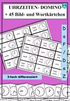 Vorschau - Spiele - Uhrzeiten Domino mit Tafelmaterial für DaF - Deckblatt