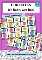 Vorschau - Spiele - Uhrzeit Ich habe wer hat Uhrzeiten - 6 Varianten - inkl. Tafelmaterial - Deckblatt
