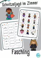 Vorschau - Spiele - Schnitzeljagd Fasching (Wortschatz und Bewegung) - Deckblatt