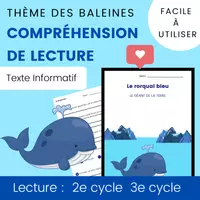 Aperçu - Feuilles d'exercices - Compréhension de Lecture Texte Informatif BALEINE - Page de couverture