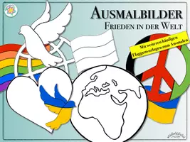 Vorschau - Mal- und Bastelvorlagen - Ausmalbilder „Frieden in der Welt“ - Iran, Nahost, Gaza, Urkaine, Syrien (Pride Month) - Deckblatt
