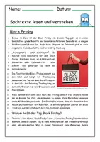 Vorschau - Arbeitsblätter - Lesetext mit Fragen zum "Black Friday" / Deutsch - Deckblatt