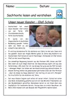 Vorschau - Arbeitsblätter - Lesetext über Olaf Scholz - Chef der neuen Regierung - Deckblatt