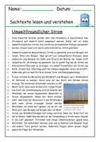 Vorschau - Arbeitsblätter - Lesetext über nachhaltigen und umweltfreundlichen Strom - Deckblatt