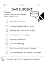 Vorschau - Arbeitsblätter - Das Subjekt Übungen (IV) | differenziert - leicht - Seite 1