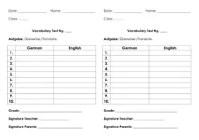 Vorschau - Test - Englisch Test Vorlage Blanko 10 Vokabeln - Deckblatt