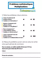 Aperçu - Feuilles d'exercices - Problèmes multiplications - entrainement - Page de couverture