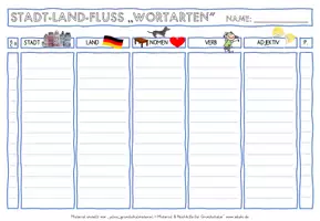 Vorschau - Arbeitsblätter - Stadt Land Fluss "Wortarten & Wortfeld" - mit Stadt Land Quatsch - Seite 3