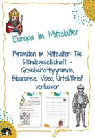 Vorschau - Arbeitsblätter - UR6 Europa im Mittelalter - 10. Stunde: Pyramiden im Mittelalter: Die Ständegesellschaft (Gesellschaftspyramide, Bildanalyse, Arbeit mit einem Video, Urteil/Brief verfassen) - Deckblatt
