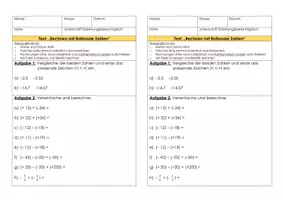 Vorschau - Arbeitsblätter - Mathe Minitest Rationale Zahlen Fortgeschrittene - Deckblatt