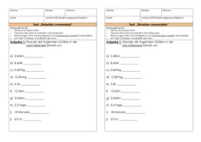 Vorschau - Arbeitsblätter - Mathe Minitest Einheiten umwandeln - Deckblatt