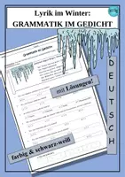Vorschau - Arbeitsblätter - Lyrik im Winter: Grammatik im Gedicht - farbig und schwarz-weiß - Deckblatt