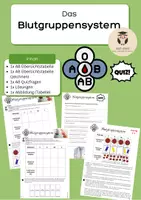 Vorschau - Arbeitsblätter - Abschluss Blutgruppensystem. Übersichtstabelle + Quiz, Arbeitsblatt, differenziert, Abbildung - Deckblatt