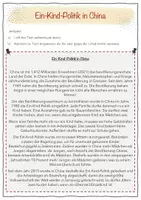 Vorschau - Arbeitsblätter - WBS/ Politik - Ein-Kind-Politik China (Klasse 8-10) - Seite 1