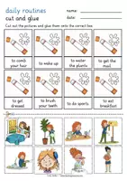 Aperçu - Feuilles d'exercices - daily routines cut and glue English - feuilles de travail anglais - Page 1
