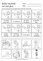 Aperçu - Feuilles d'exercices - daily routines cut and glue English - feuilles de travail anglais - Page 2